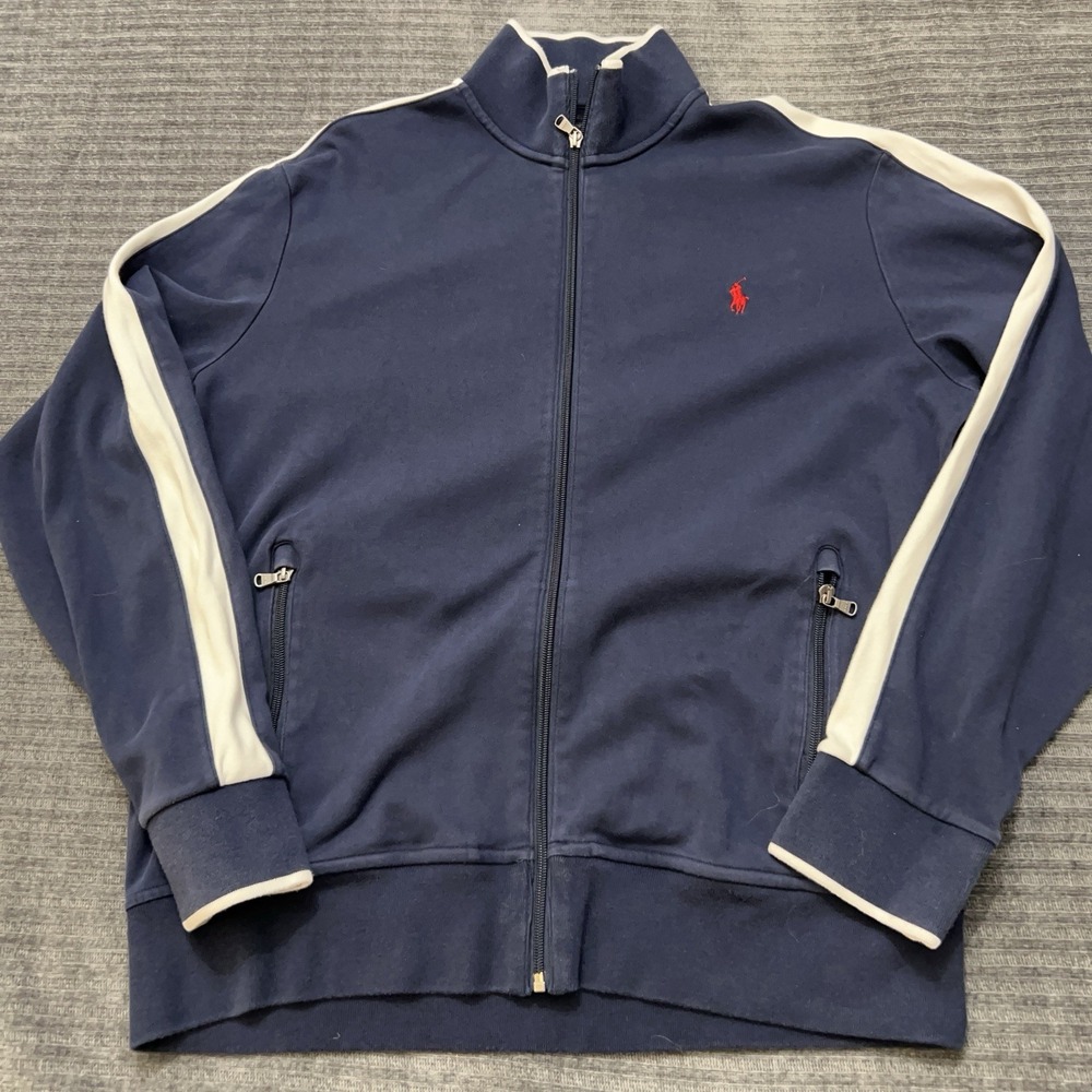 Polo Ralph Lauren Track Jacket Large Men's Zip Up Blue Stripe Sweatshirt Active